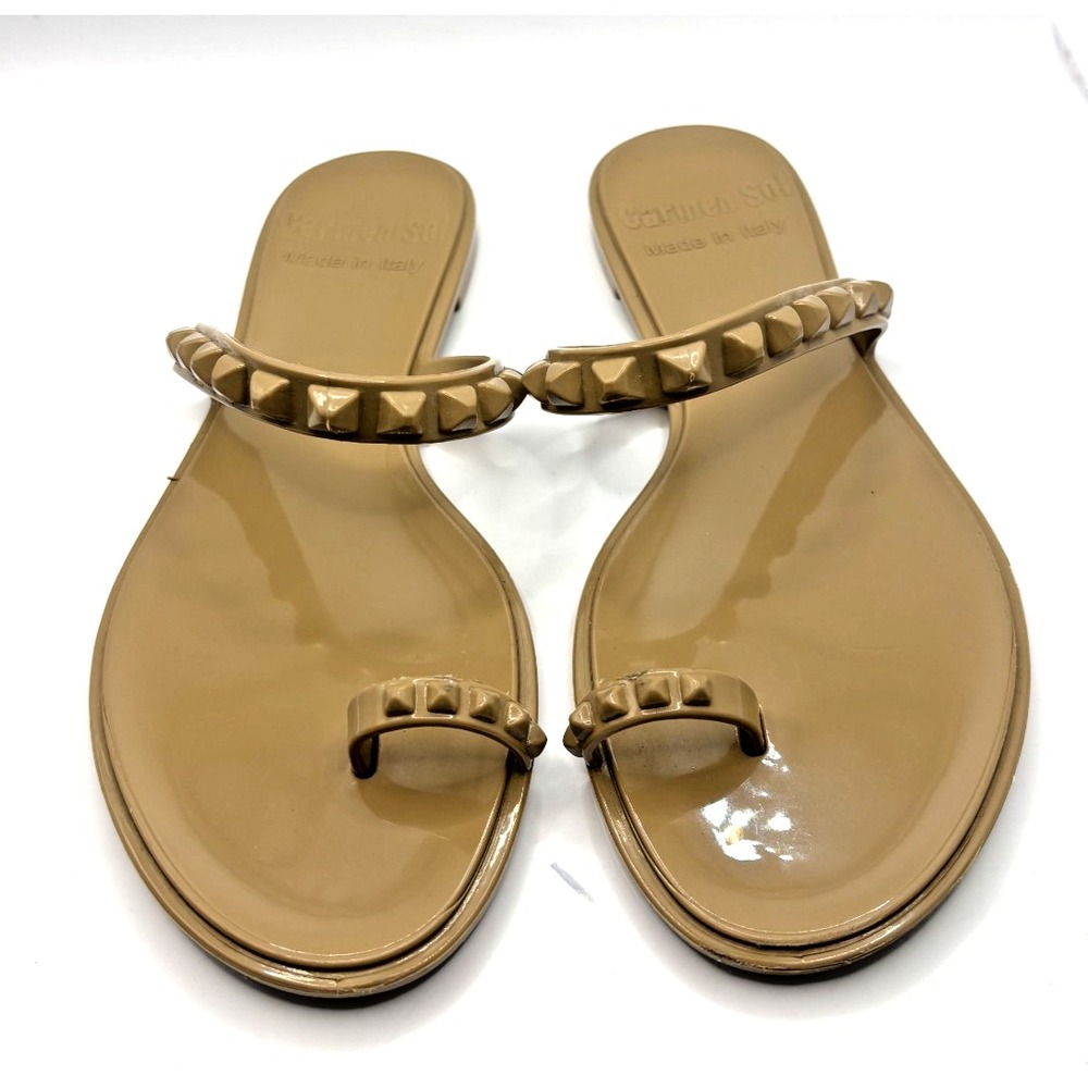 CARMEN SOL Womens Studded Flat Jelly Sandal Maria Made in Italy -Sz 37/7 US Nude